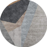 8' Taupe Blue And Beige Geometric Washable Round Rug With UV Protection - HomeRoots - Flyclothing LLC