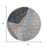 8' Taupe Blue And Beige Geometric Washable Round Rug With UV Protection - HomeRoots - Flyclothing LLC