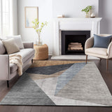 8' X 10' Taupe Blue And Beige Geometric Washable Area Rug With UV Protection - HomeRoots - Flyclothing LLC