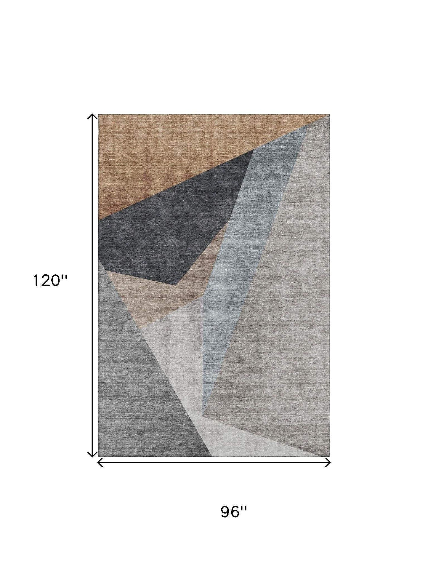 8' X 10' Taupe Blue And Beige Geometric Washable Area Rug With UV Protection - HomeRoots - Flyclothing LLC