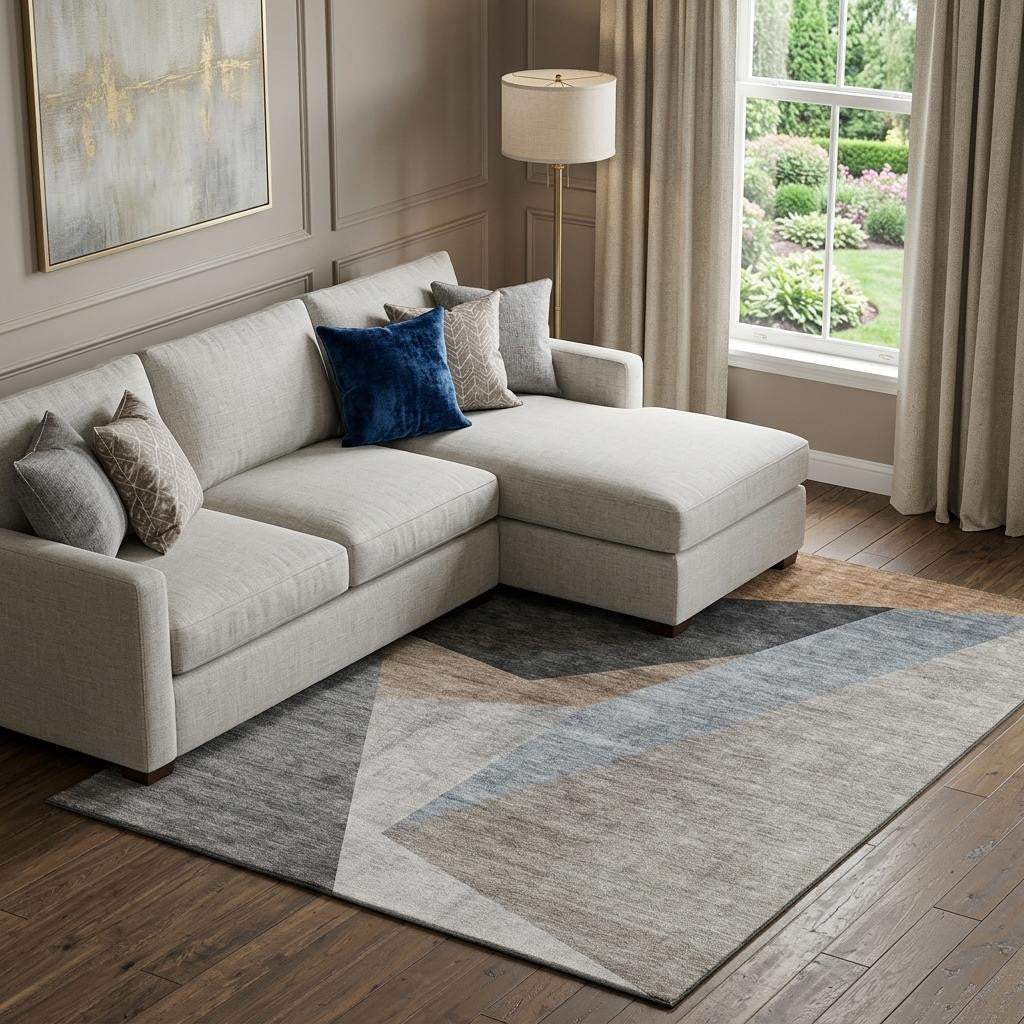 8' X 10' Taupe Blue And Beige Geometric Washable Area Rug With UV Protection - HomeRoots - Flyclothing LLC