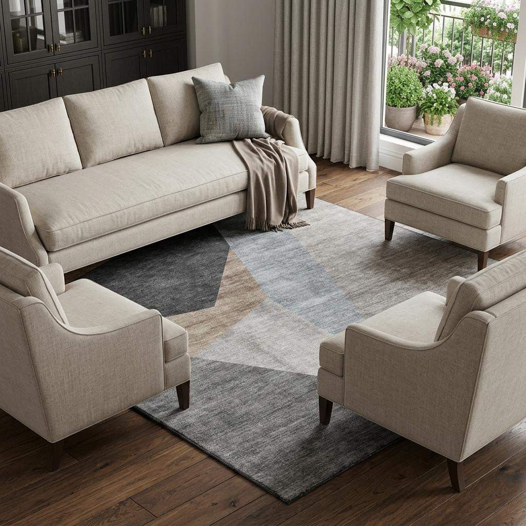 9' X 12' Taupe Blue And Beige Geometric Washable Area Rug With UV Protection - HomeRoots - Flyclothing LLC