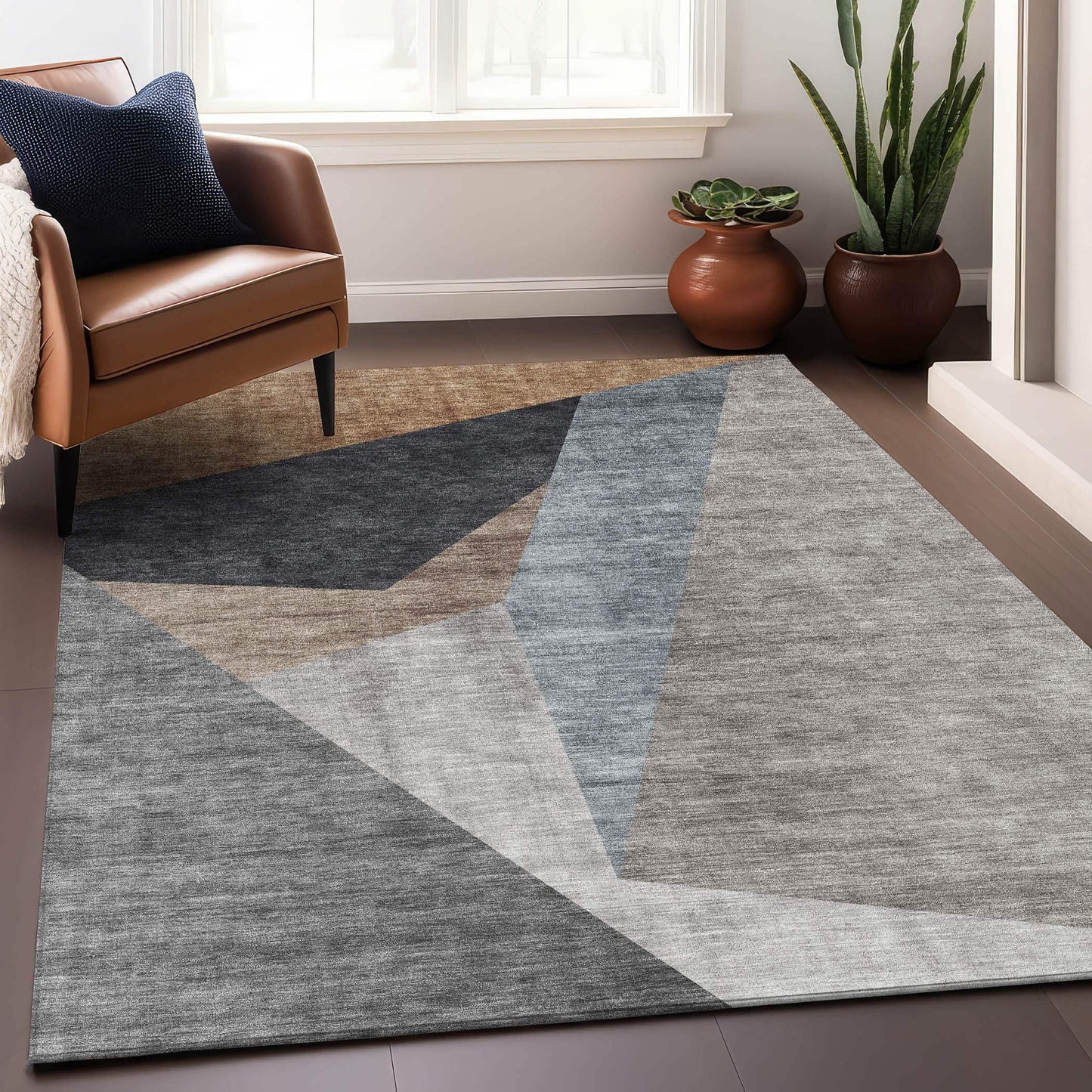 10' X 14' Taupe Blue And Beige Geometric Washable Area Rug With UV Protection - HomeRoots - Flyclothing LLC