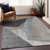 10' X 14' Taupe Blue And Beige Geometric Washable Area Rug With UV Protection - HomeRoots - Flyclothing LLC
