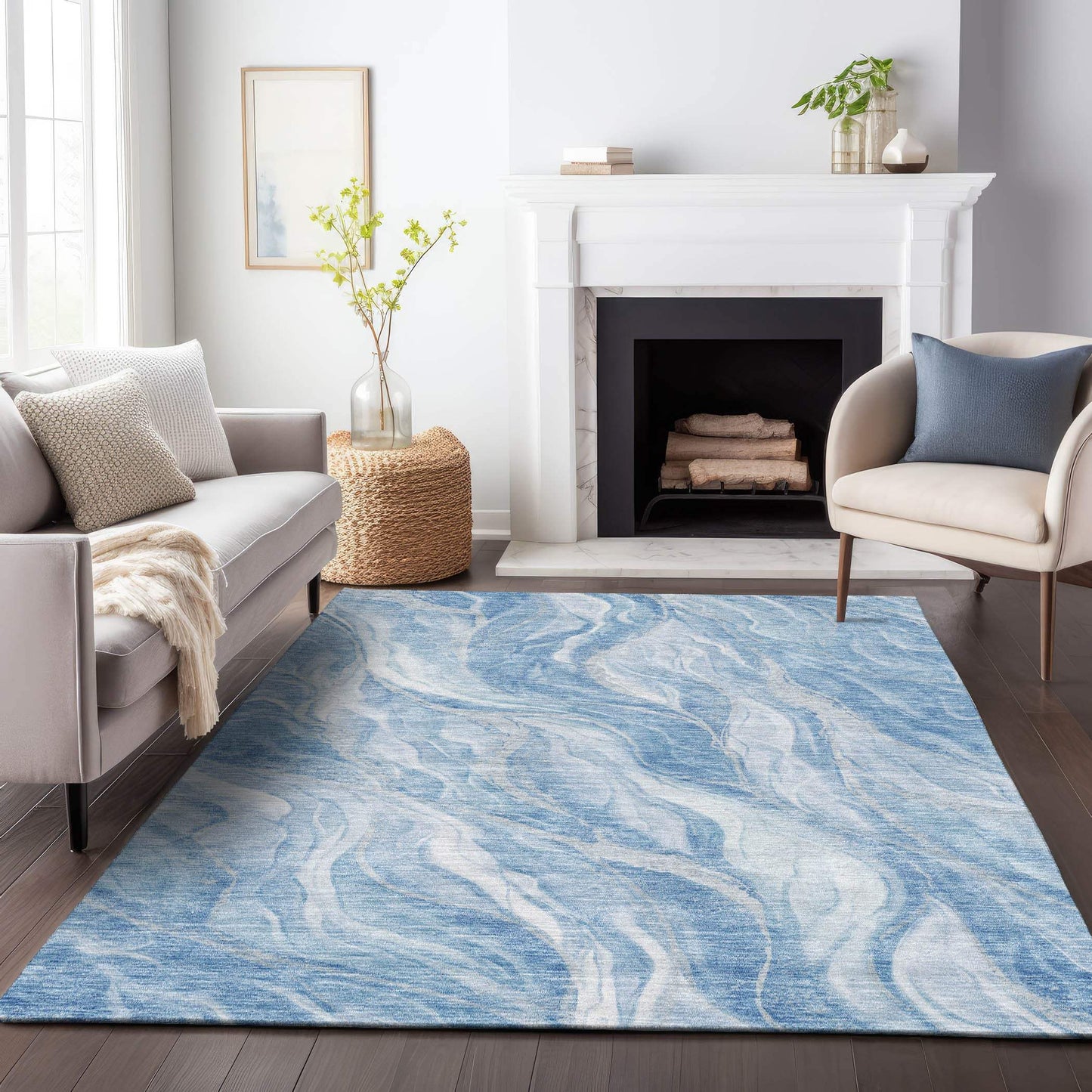 3' X 5' Blue And Ivory Abstract Washable Area Rug With UV Protection - HomeRoots - Flyclothing LLC