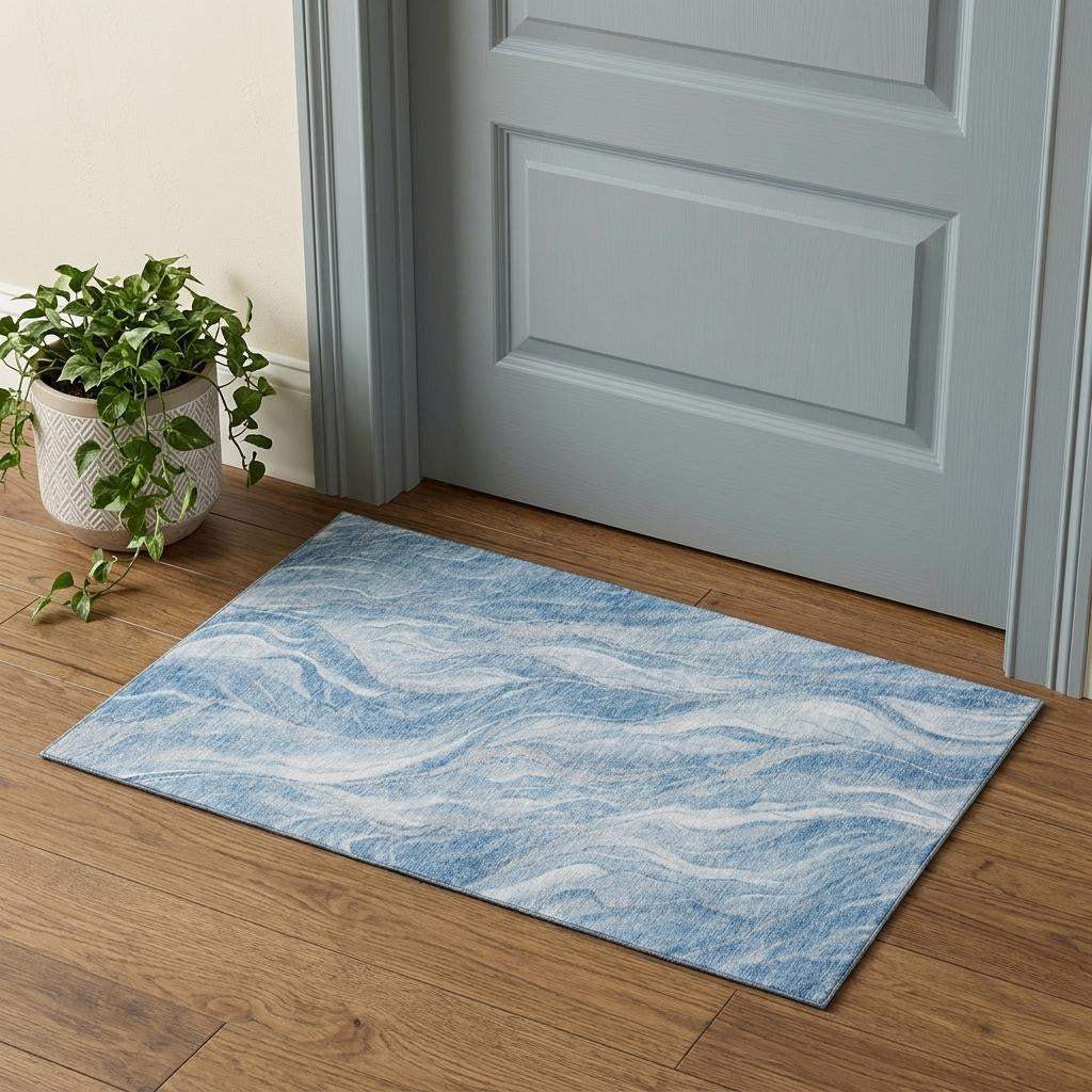 3' X 5' Blue And Ivory Abstract Washable Area Rug With UV Protection - HomeRoots - Flyclothing LLC