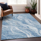 5' X 8' Blue And Ivory Abstract Washable Area Rug With UV Protection - HomeRoots - Flyclothing LLC