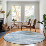 8' Blue And Ivory Abstract Washable Round Rug With UV Protection - HomeRoots - Flyclothing LLC
