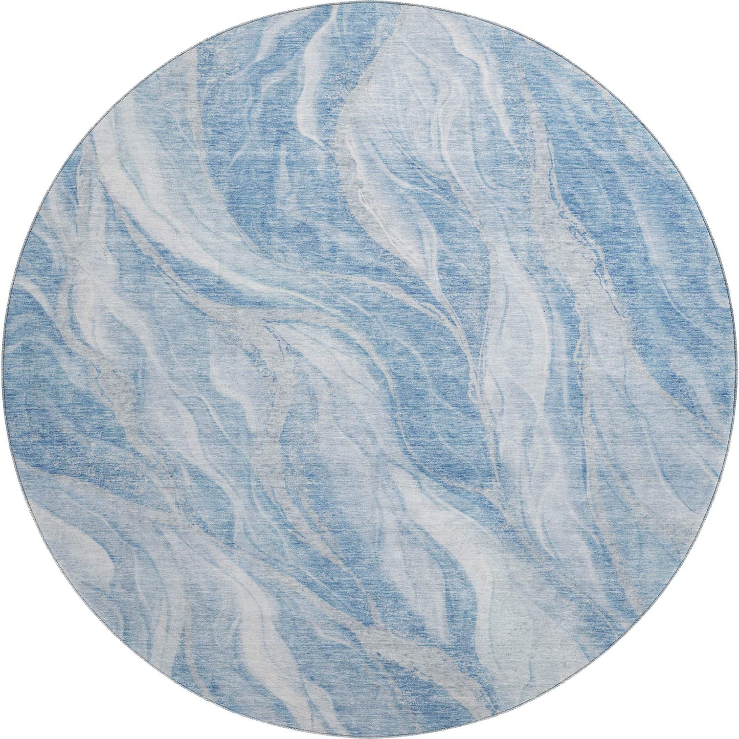8' Blue And Ivory Abstract Washable Round Rug With UV Protection - HomeRoots - Flyclothing LLC