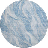 8' Blue And Ivory Abstract Washable Round Rug With UV Protection - HomeRoots - Flyclothing LLC