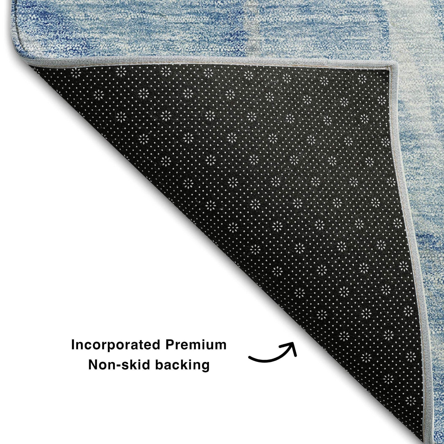8' Blue And Ivory Abstract Washable Round Rug With UV Protection - HomeRoots - Flyclothing LLC