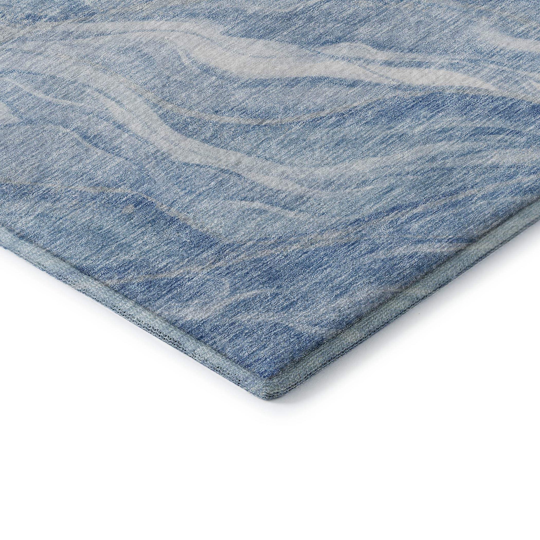 8' Blue And Ivory Abstract Washable Round Rug With UV Protection - HomeRoots - Flyclothing LLC