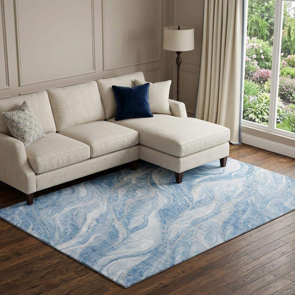 10' X 14' Blue And Ivory Abstract Washable Area Rug With UV Protection - HomeRoots - Flyclothing LLC