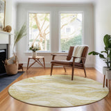 8' Gold And Ivory Abstract Washable Round Rug With UV Protection - HomeRoots - Flyclothing LLC
