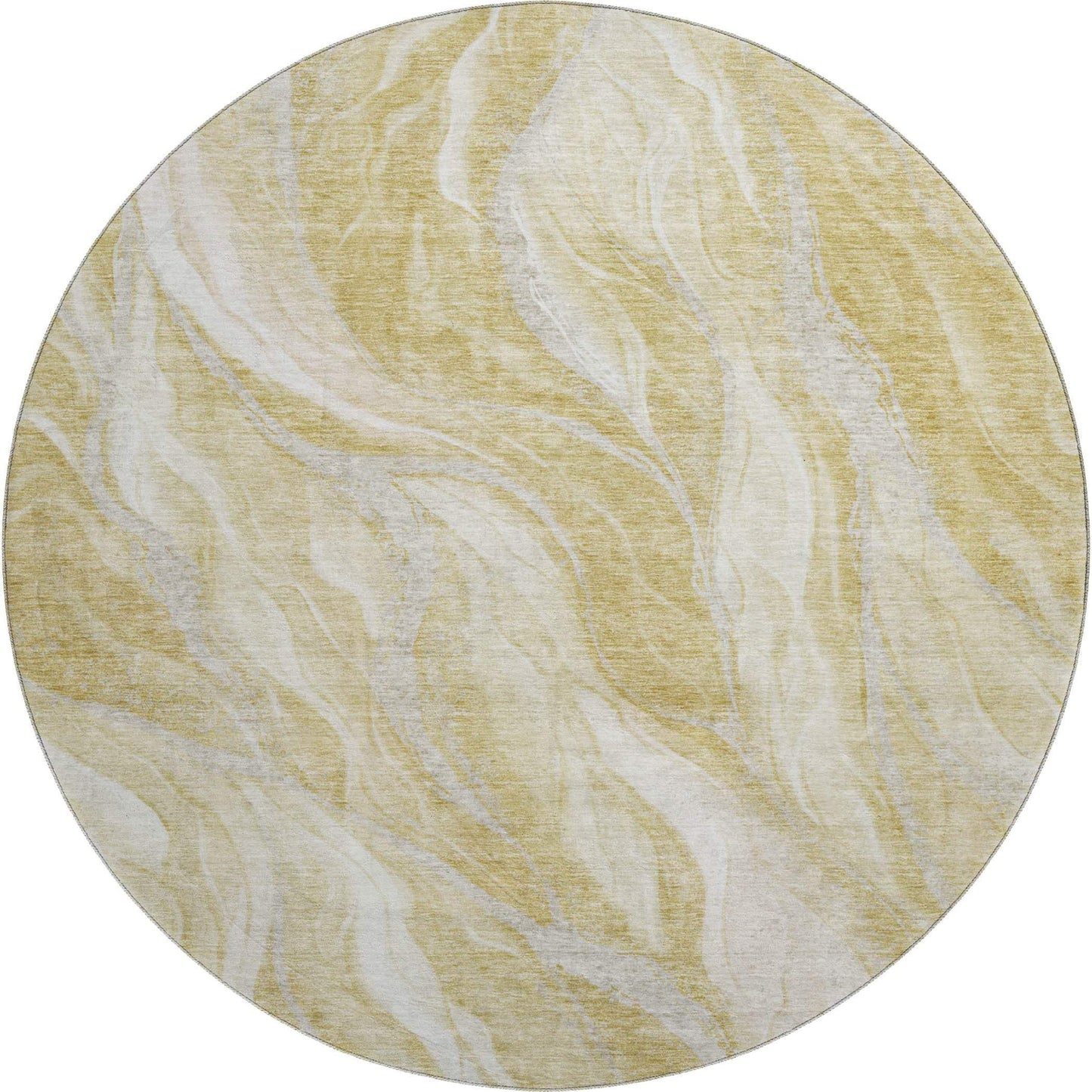 8' Gold And Ivory Abstract Washable Round Rug With UV Protection - HomeRoots - Flyclothing LLC