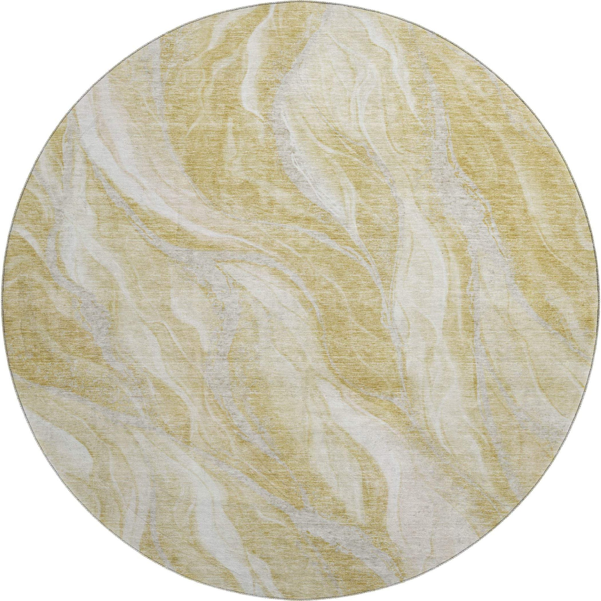 8' Gold And Ivory Abstract Washable Round Rug With UV Protection - HomeRoots - Flyclothing LLC