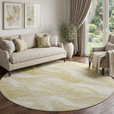 8' Gold And Ivory Abstract Washable Round Rug With UV Protection - HomeRoots - Flyclothing LLC