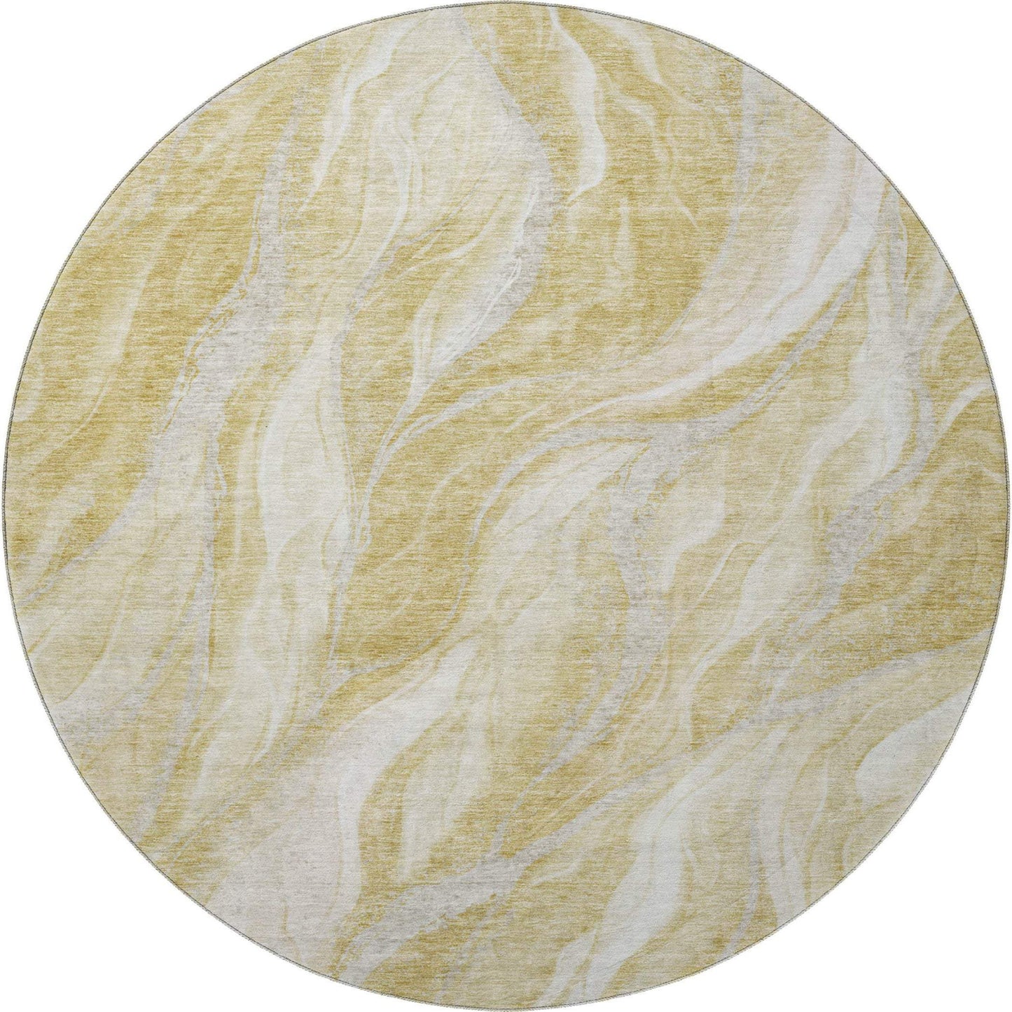 8' Gold And Ivory Abstract Washable Round Rug With UV Protection - HomeRoots - Flyclothing LLC