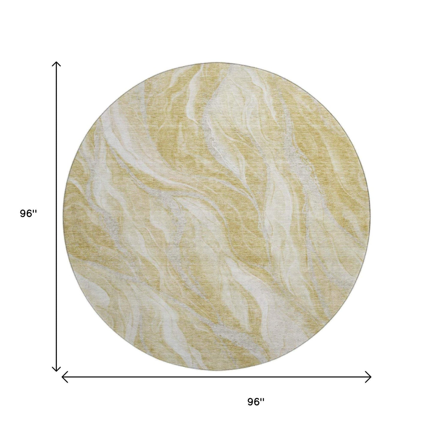 8' Gold And Ivory Abstract Washable Round Rug With UV Protection - HomeRoots - Flyclothing LLC