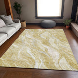 8' X 10' Gold And Ivory Abstract Washable Area Rug With UV Protection - HomeRoots - Flyclothing LLC