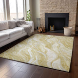 8' X 10' Gold And Ivory Abstract Washable Area Rug With UV Protection - HomeRoots - Flyclothing LLC