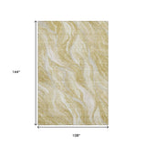 9' X 12' Gold And Ivory Abstract Washable Area Rug With UV Protection - HomeRoots - Flyclothing LLC