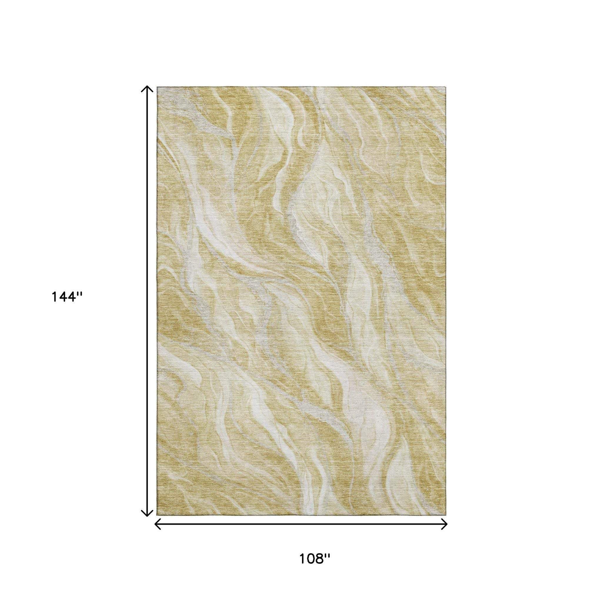 9' X 12' Gold And Ivory Abstract Washable Area Rug With UV Protection - HomeRoots - Flyclothing LLC