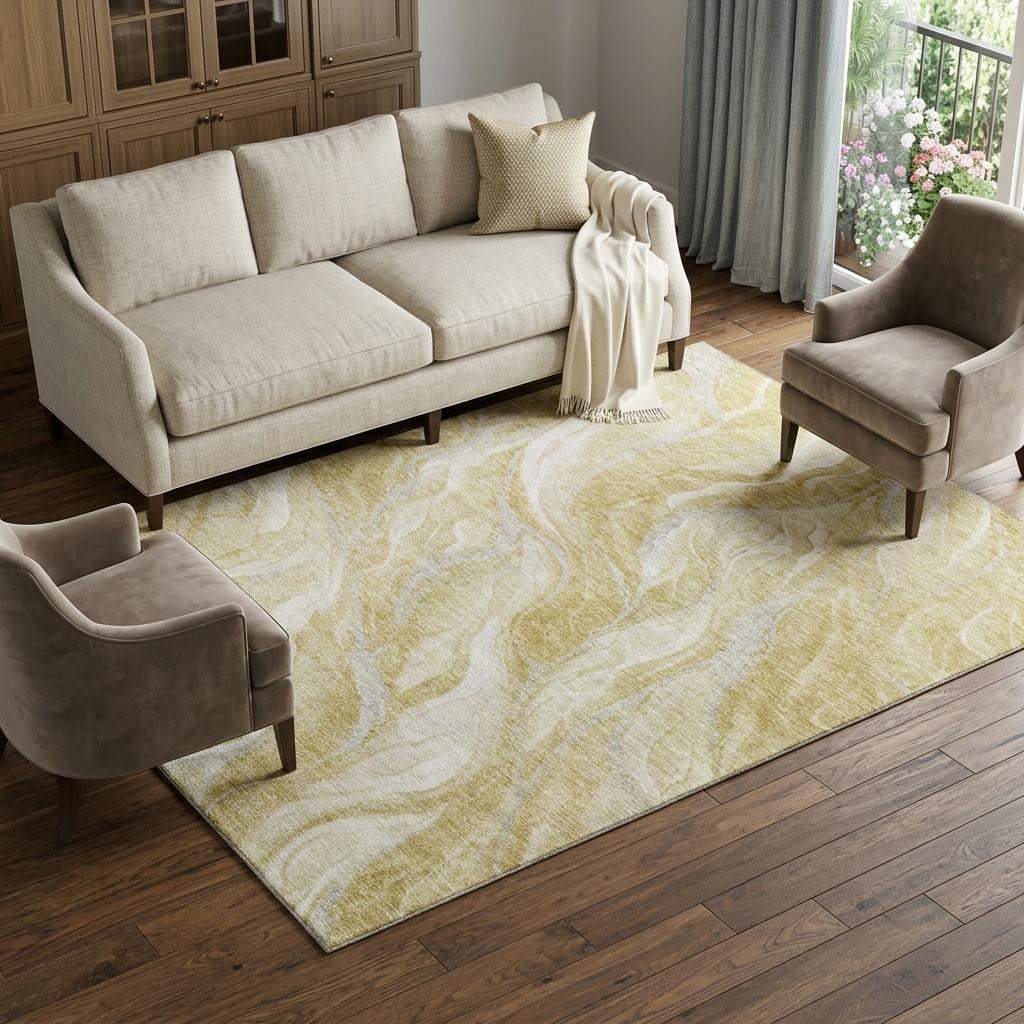 10' X 14' Gold And Ivory Abstract Washable Area Rug With UV Protection - HomeRoots - Flyclothing LLC