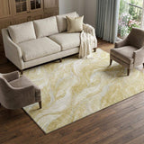 10' X 14' Gold And Ivory Abstract Washable Area Rug With UV Protection - HomeRoots - Flyclothing LLC