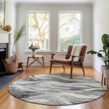 8' Gray And Ivory Abstract Washable Round Rug With UV Protection - HomeRoots - Flyclothing LLC