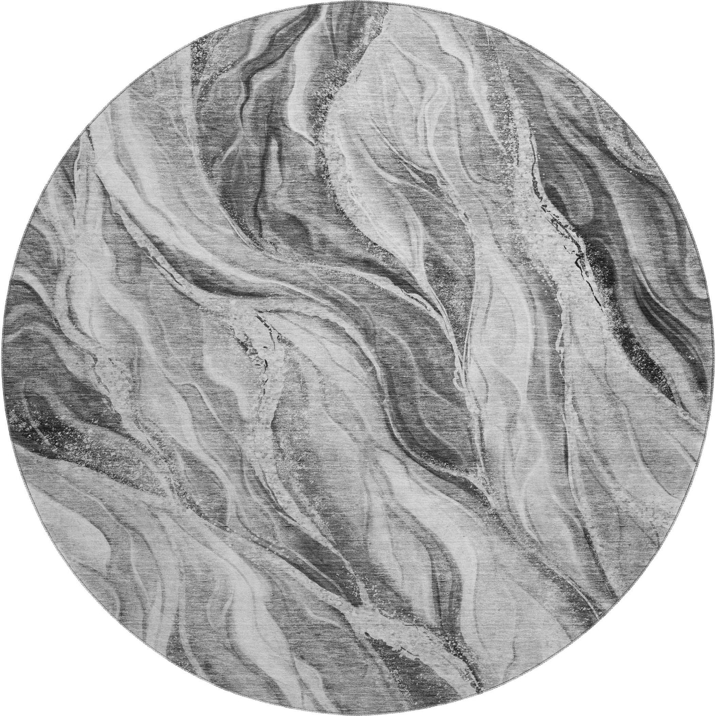 8' Gray And Ivory Abstract Washable Round Rug With UV Protection - HomeRoots - Flyclothing LLC