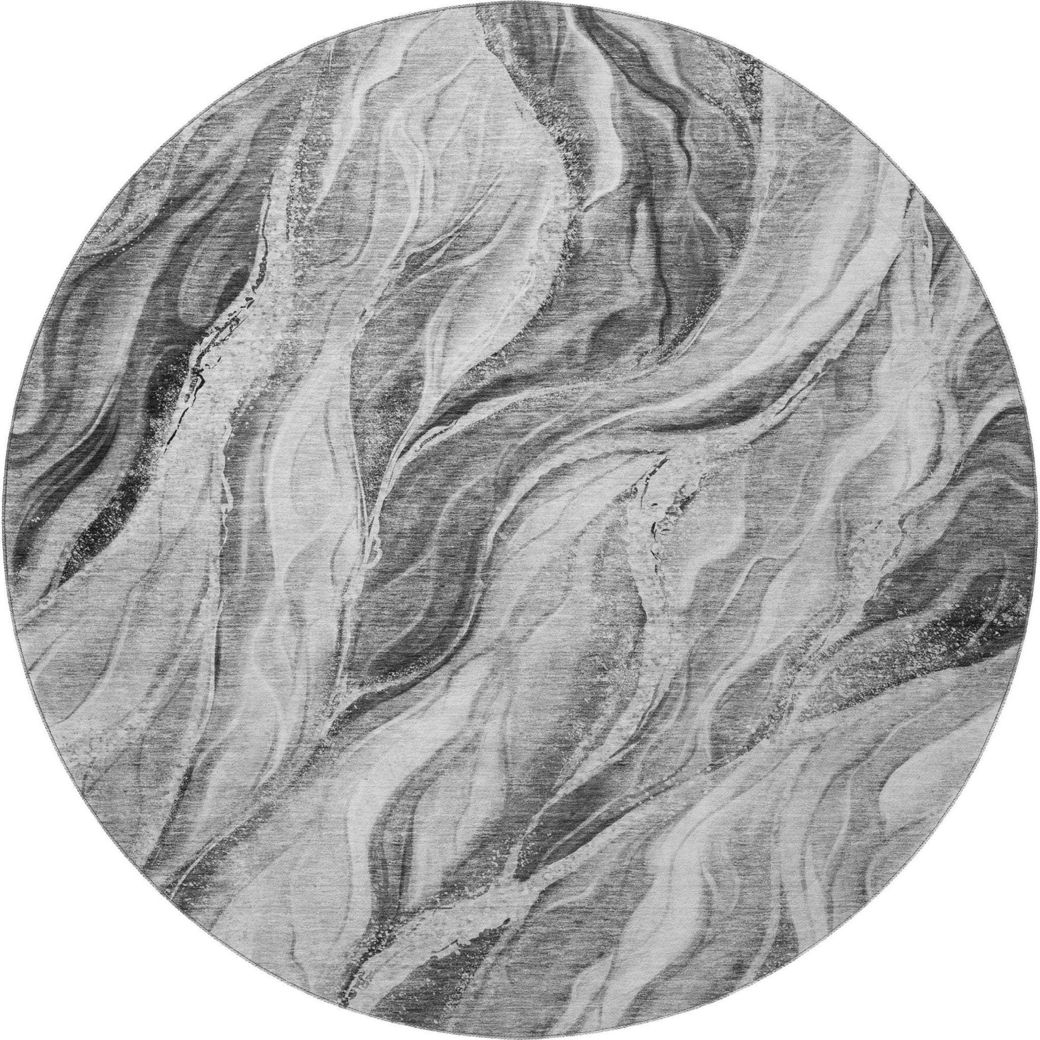 8' Gray And Ivory Abstract Washable Round Rug With UV Protection - HomeRoots - Flyclothing LLC