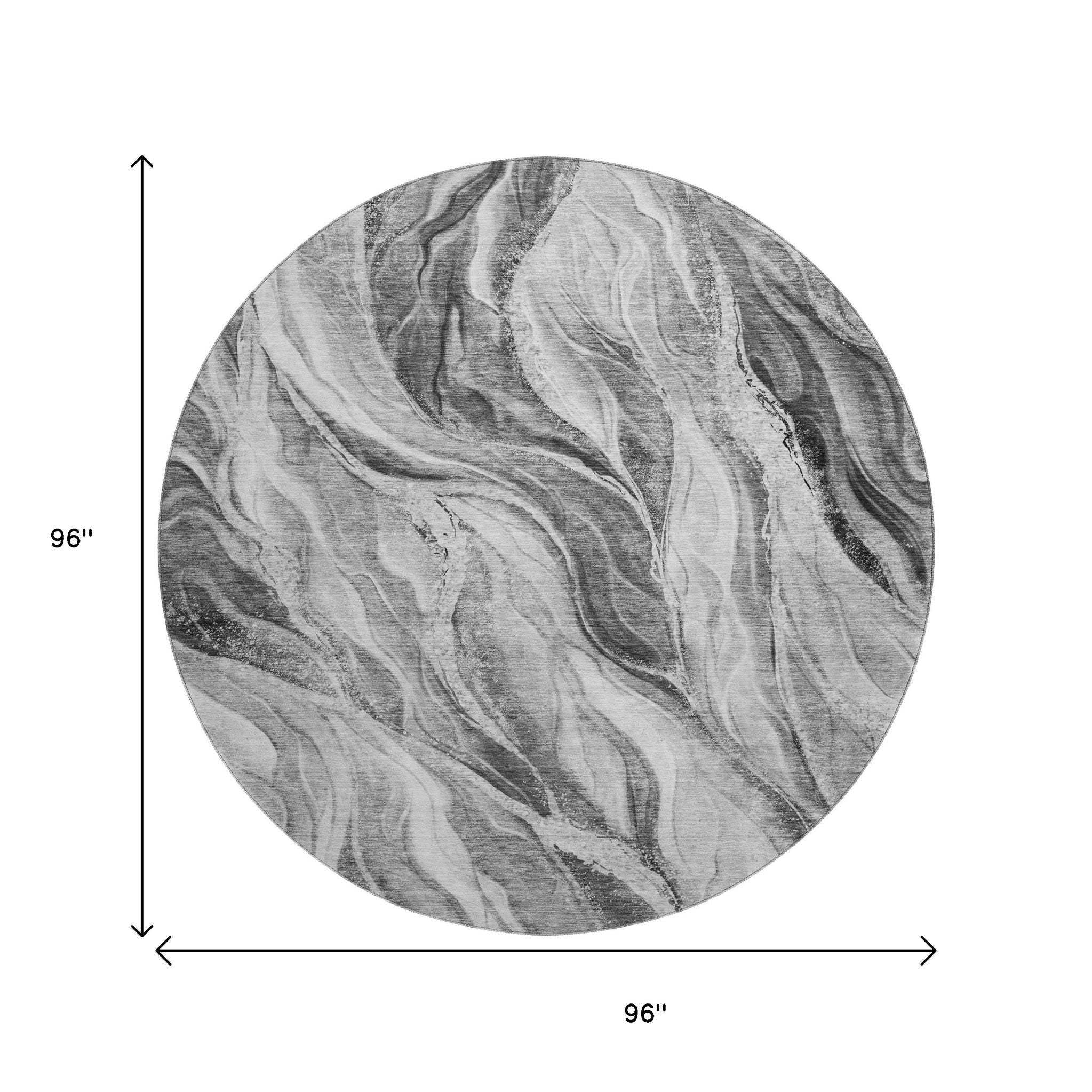 8' Gray And Ivory Abstract Washable Round Rug With UV Protection - HomeRoots - Flyclothing LLC