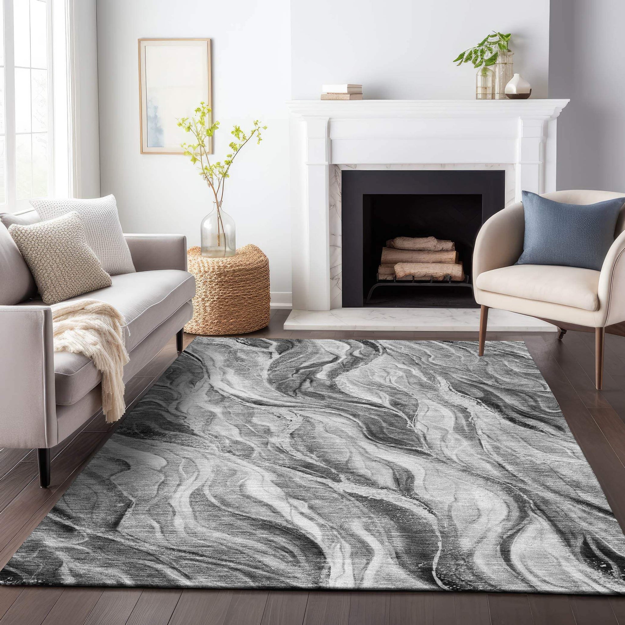 8' X 10' Gray And Ivory Abstract Washable Area Rug With UV Protection - HomeRoots - Flyclothing LLC