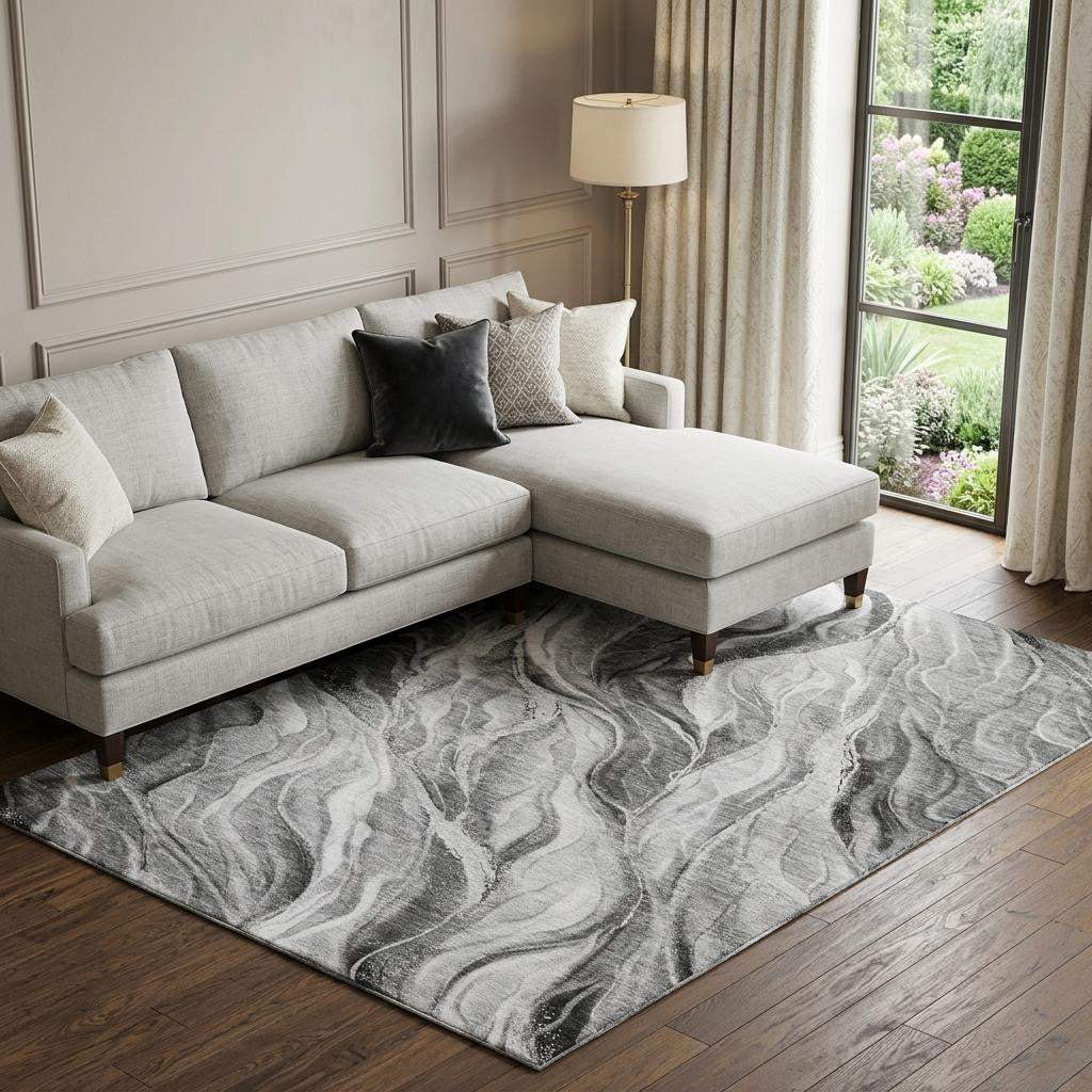 8' X 10' Gray And Ivory Abstract Washable Area Rug With UV Protection - HomeRoots - Flyclothing LLC