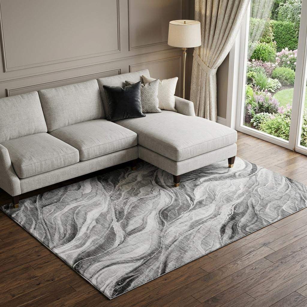 9' X 12' Gray And Ivory Abstract Washable Area Rug With UV Protection - HomeRoots - Flyclothing LLC