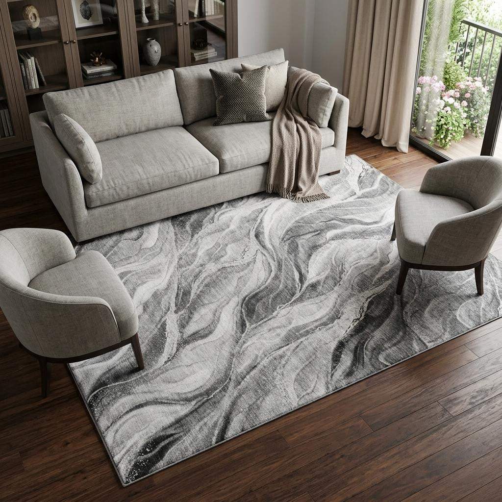 10' X 14' Gray And Ivory Abstract Washable Area Rug With UV Protection - HomeRoots - Flyclothing LLC