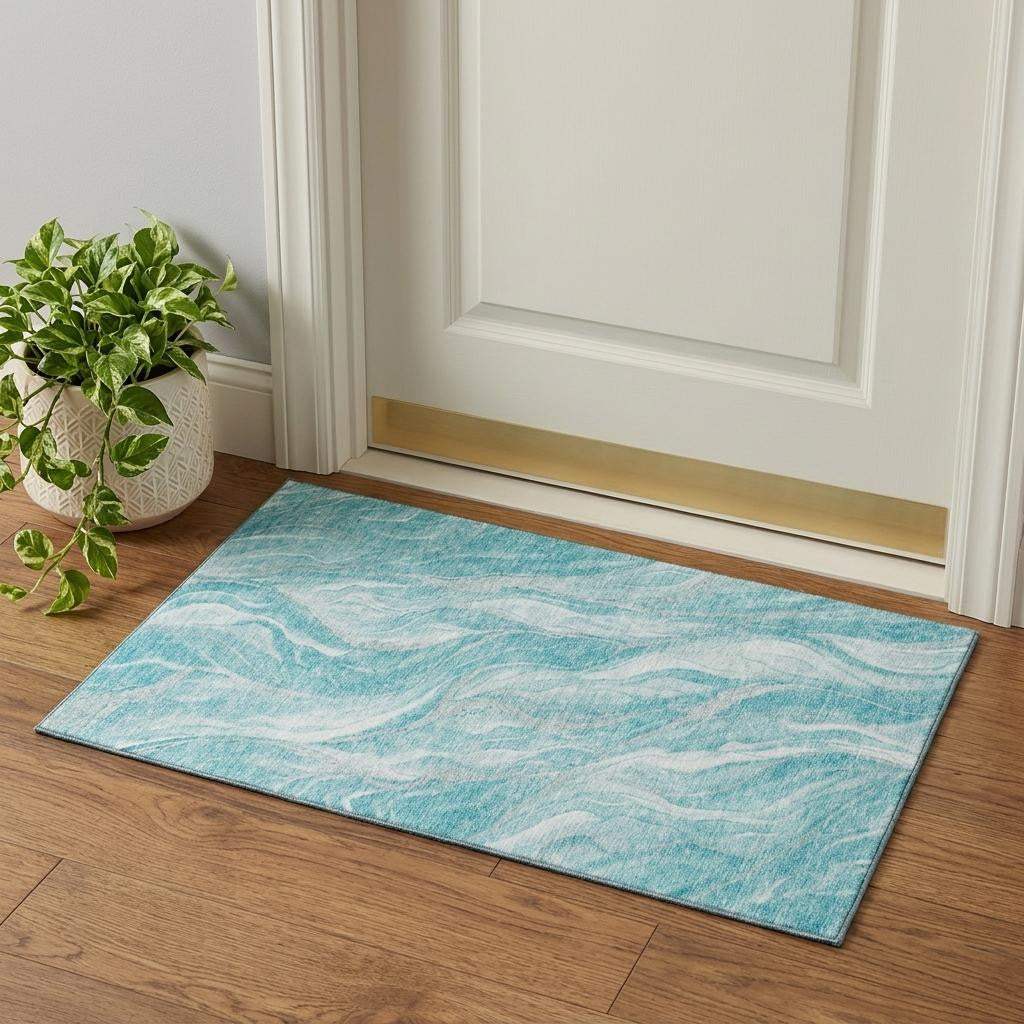 3' X 5' Teal And Ivory Abstract Washable Area Rug With UV Protection - HomeRoots - Flyclothing LLC