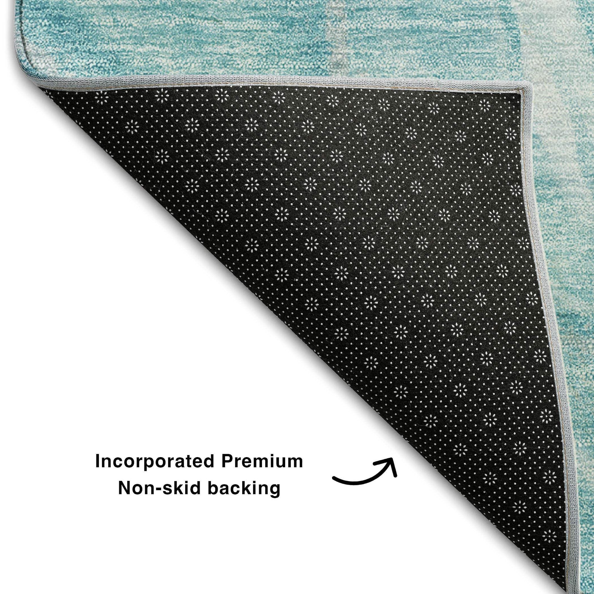 5' X 8' Teal And Ivory Abstract Washable Area Rug With UV Protection - HomeRoots - Flyclothing LLC