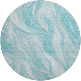 8' Teal And Ivory Abstract Washable Round Rug With UV Protection - HomeRoots - Flyclothing LLC