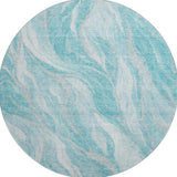 8' Teal And Ivory Abstract Washable Round Rug With UV Protection - HomeRoots - Flyclothing LLC