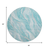 8' Teal And Ivory Abstract Washable Round Rug With UV Protection - HomeRoots - Flyclothing LLC