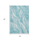 8' X 10' Teal And Ivory Abstract Washable Area Rug With UV Protection - HomeRoots - Flyclothing LLC