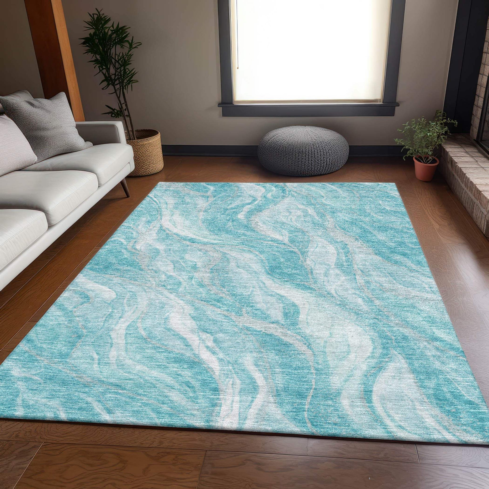 9' X 12' Teal And Ivory Abstract Washable Area Rug With UV Protection - HomeRoots - Flyclothing LLC