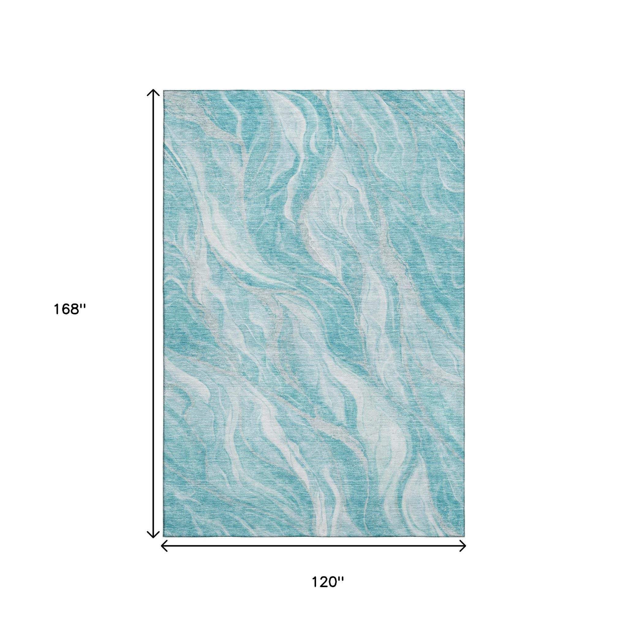 10' X 14' Teal And Ivory Abstract Washable Area Rug With UV Protection - HomeRoots - Flyclothing LLC