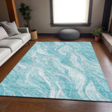 10' X 14' Teal And Ivory Abstract Washable Area Rug With UV Protection - HomeRoots - Flyclothing LLC