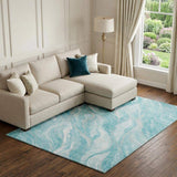 10' X 14' Teal And Ivory Abstract Washable Area Rug With UV Protection - HomeRoots - Flyclothing LLC