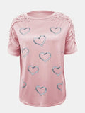 Full Size Lace Detail Heart Round Neck Short Sleeve Top - Trendsi - Flyclothing LLC