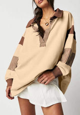 Color Block Johnny Collar Long Sleeve Sweatshirt - Trendsi - Flyclothing LLC