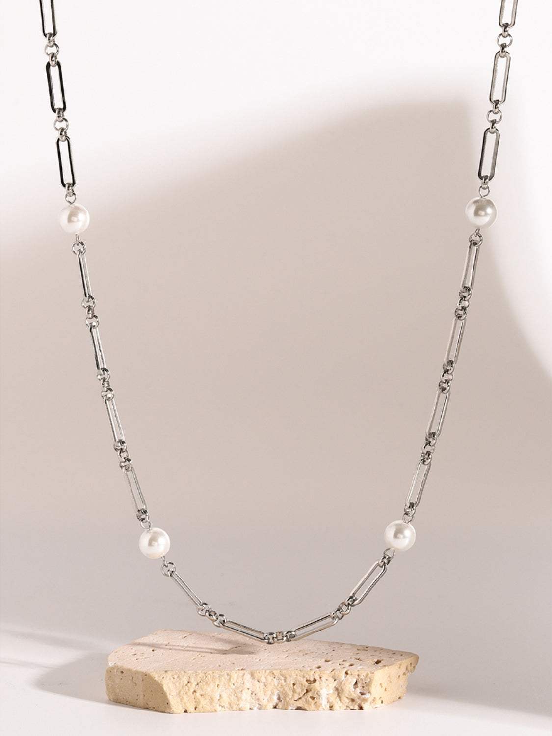 Stainless Steel Pearl Chain Necklace - Trendsi - Flyclothing LLC